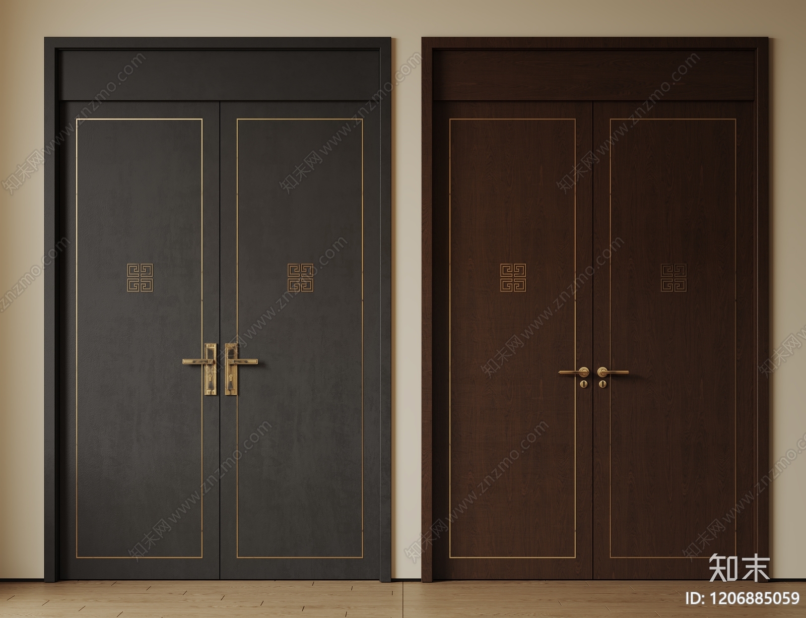 新中式侘寂双开门SU模型下载【ID:1206885059】