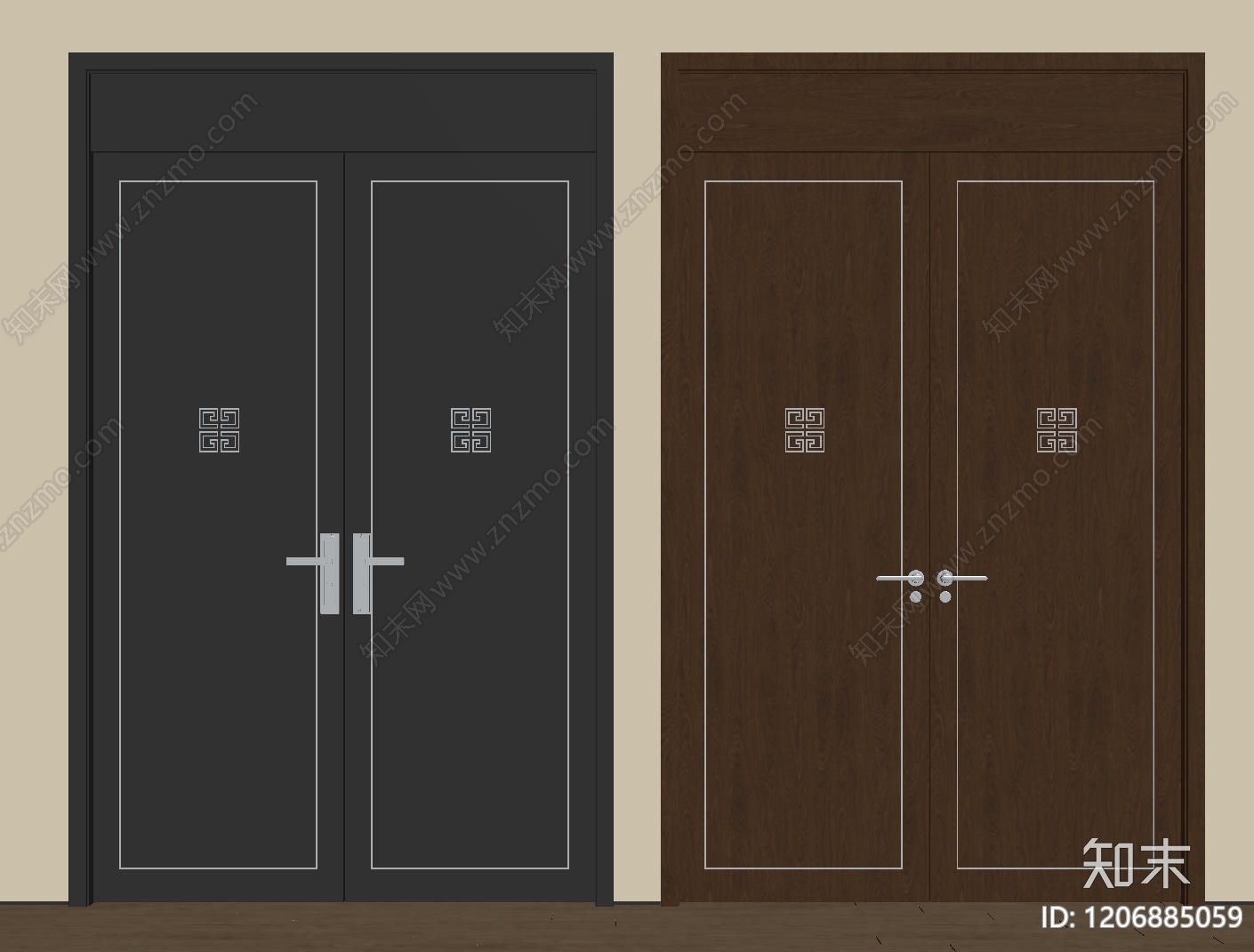 新中式侘寂双开门SU模型下载【ID:1206885059】