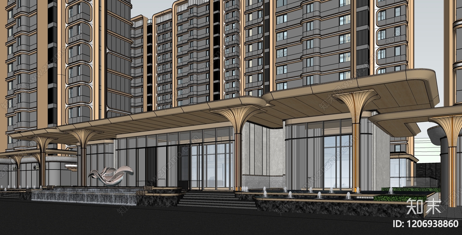 现代轻奢售楼处建筑SU模型下载【ID:1206938860】