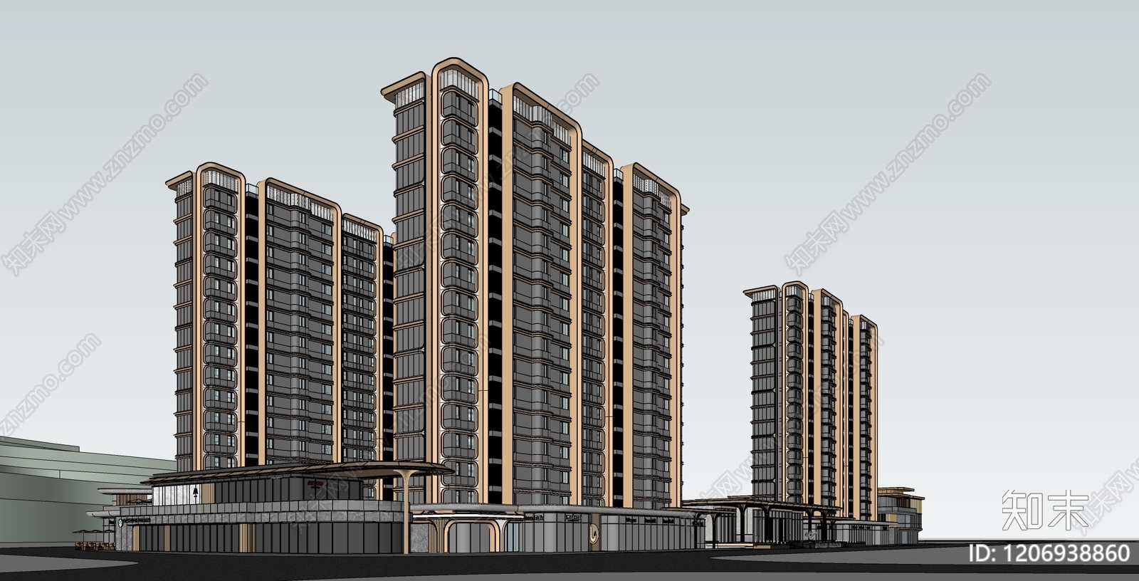 现代轻奢售楼处建筑SU模型下载【ID:1206938860】