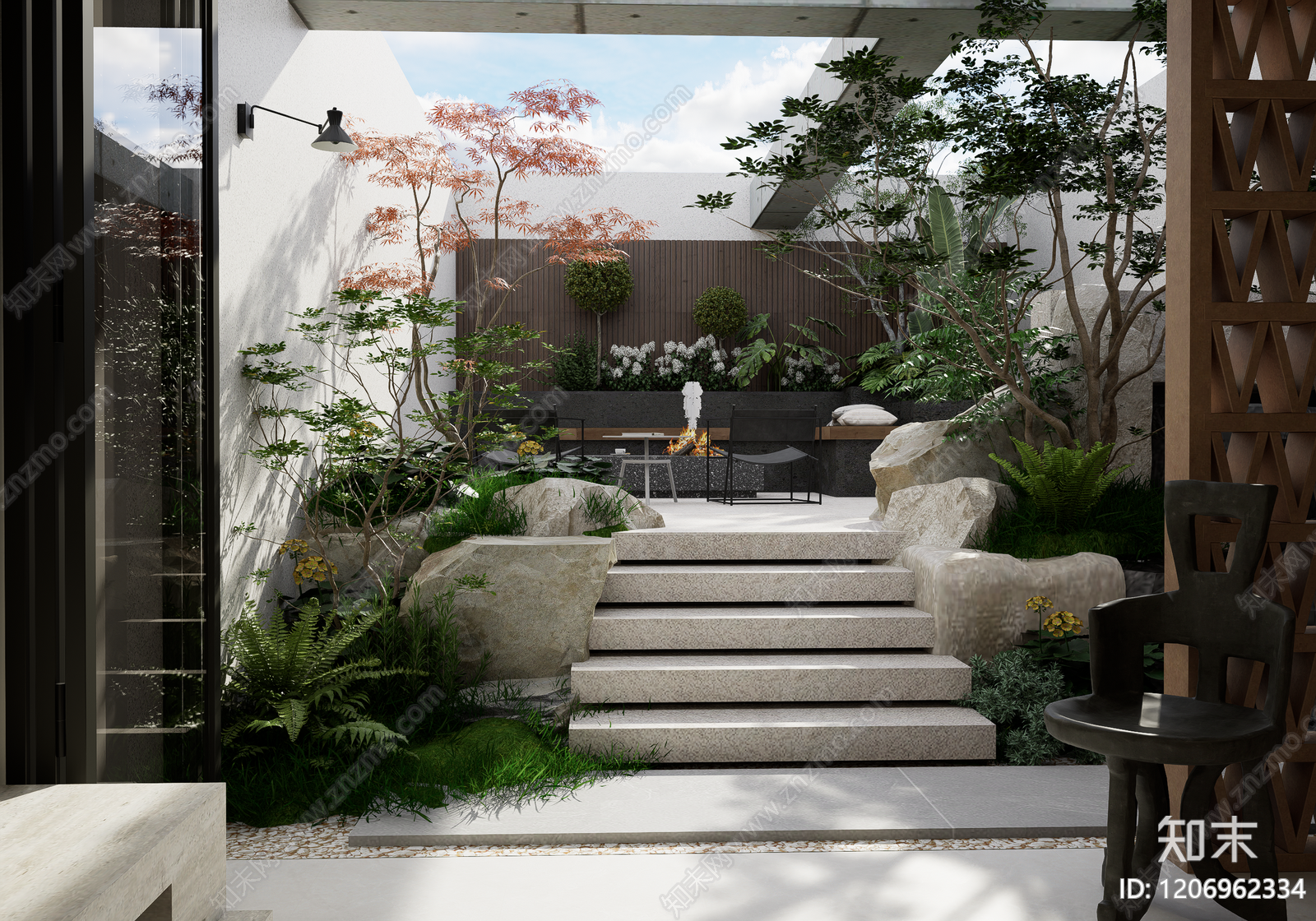 现代北欧别墅庭院SU模型下载【ID:1206962334】