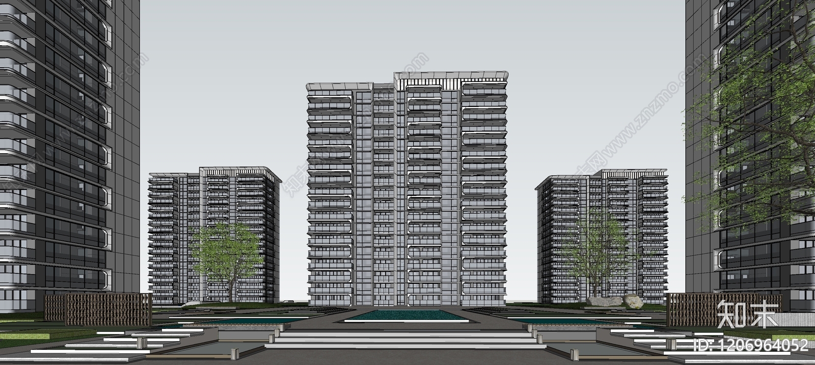 现代简约高层住宅SU模型下载【ID:1206964052】