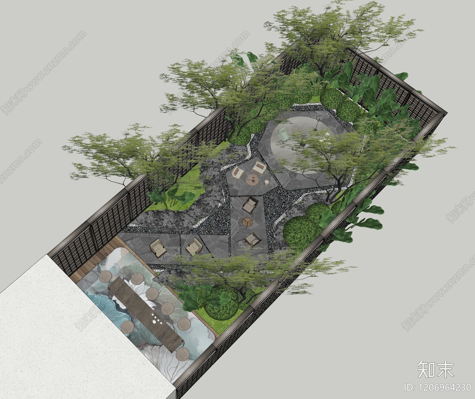 现代新中式别墅庭院SU模型下载【ID:1206964230】