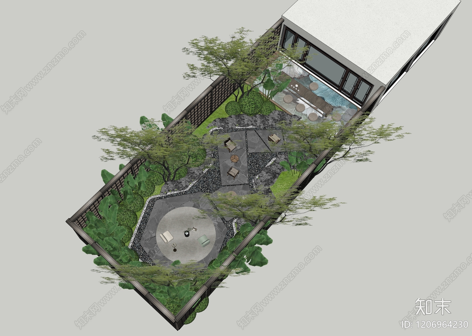 现代新中式别墅庭院SU模型下载【ID:1206964230】