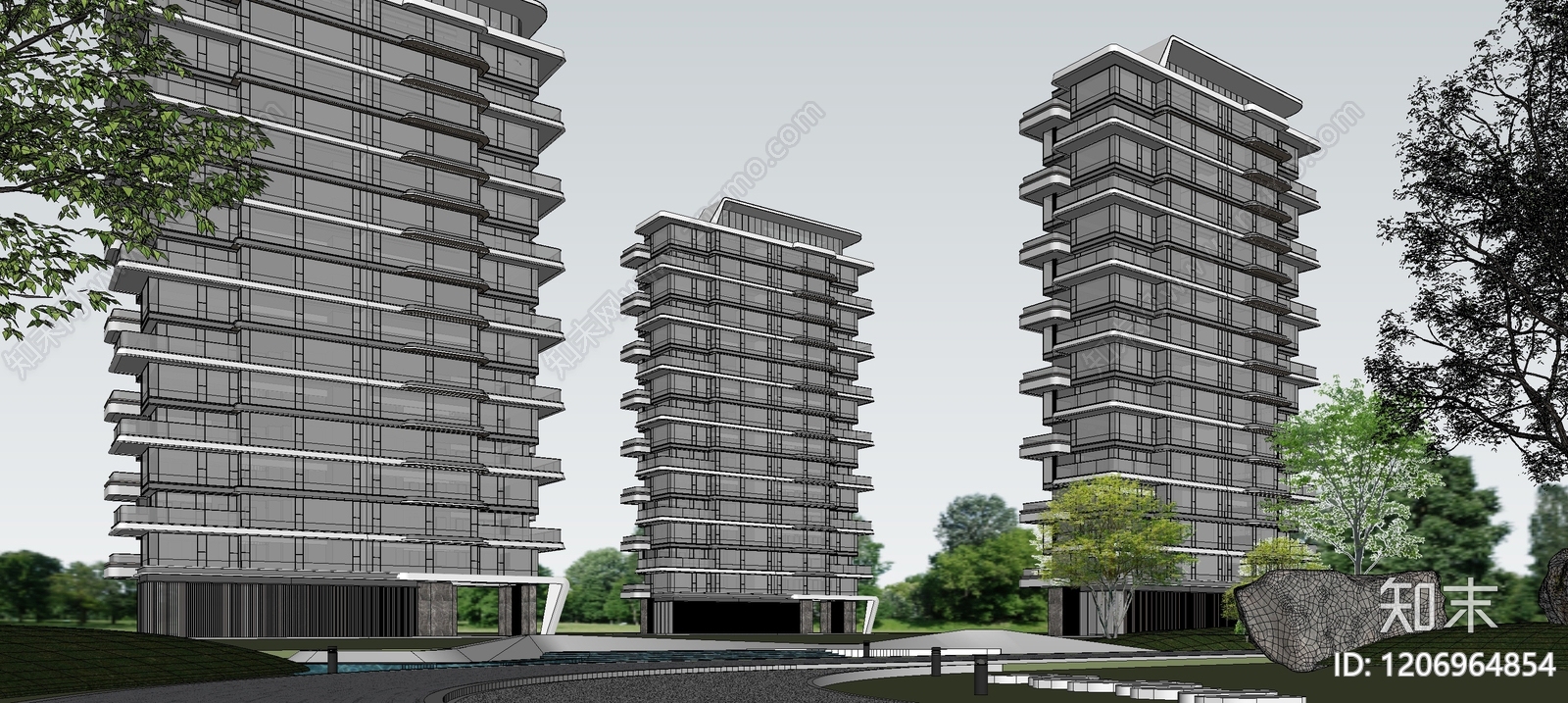 现代轻奢高层住宅SU模型下载【ID:1206964854】