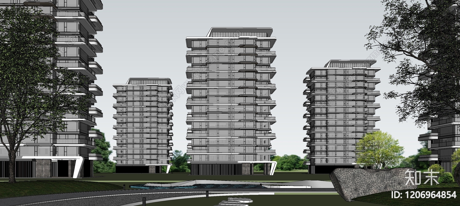 现代轻奢高层住宅SU模型下载【ID:1206964854】