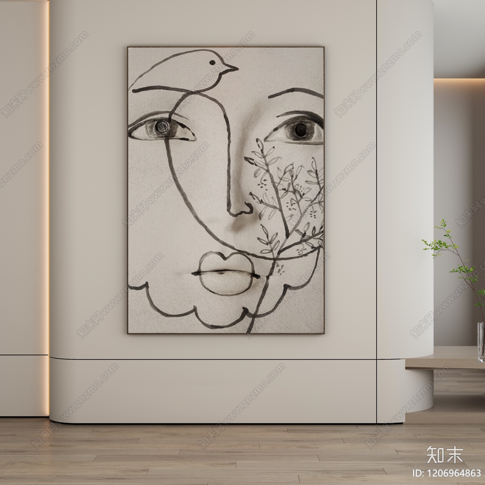 现代侘寂挂画3D模型下载【ID:1206964863】