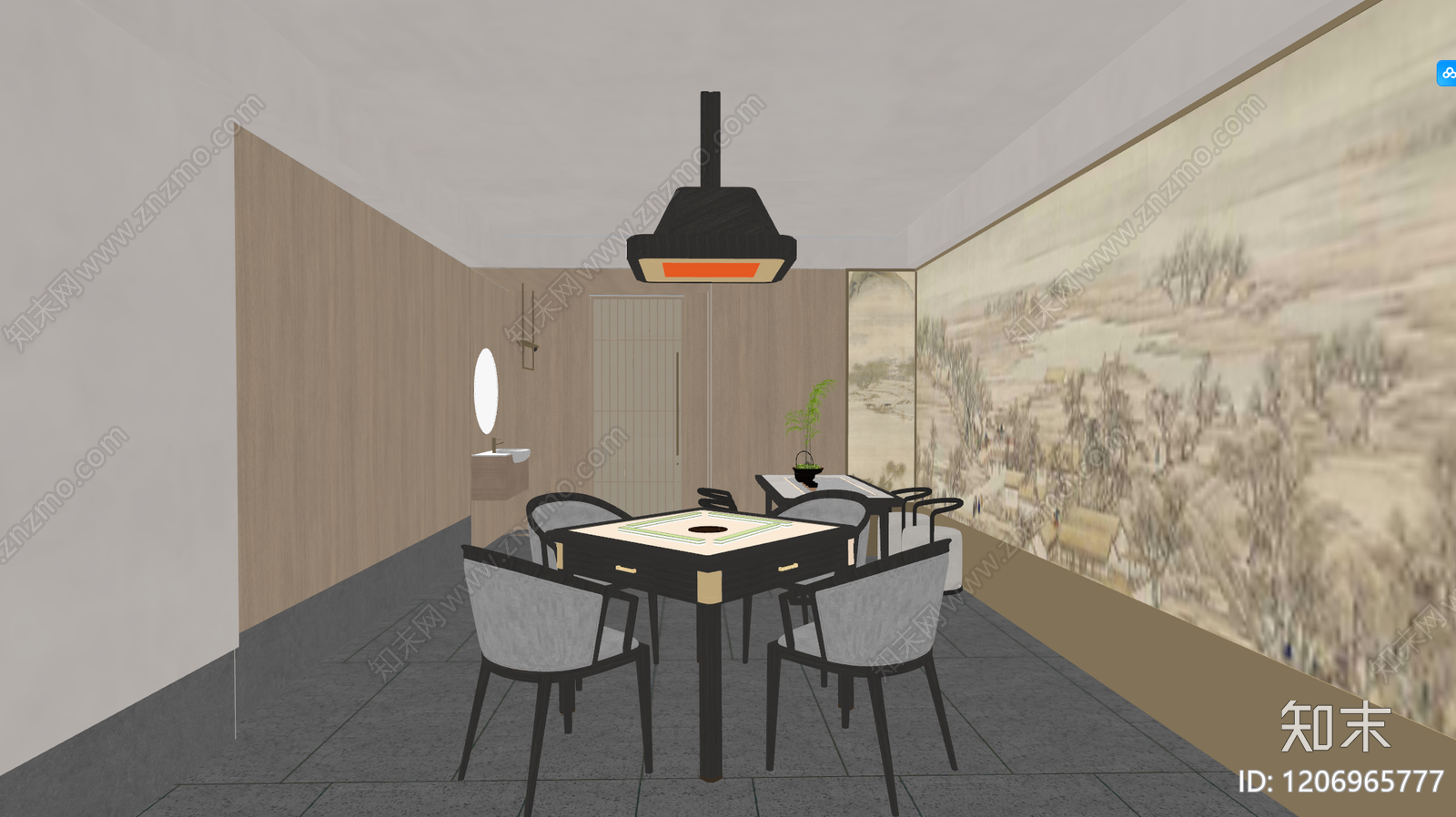 现代新中式棋牌室SU模型下载【ID:1206965777】
