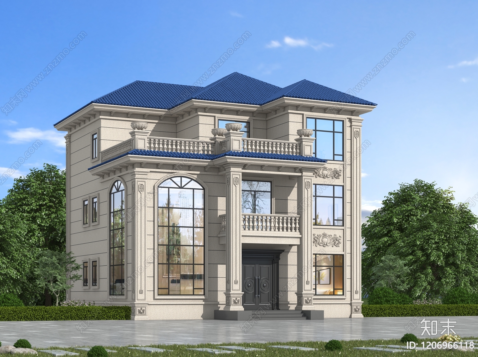 欧式独栋别墅3D模型下载【ID:1206966118】