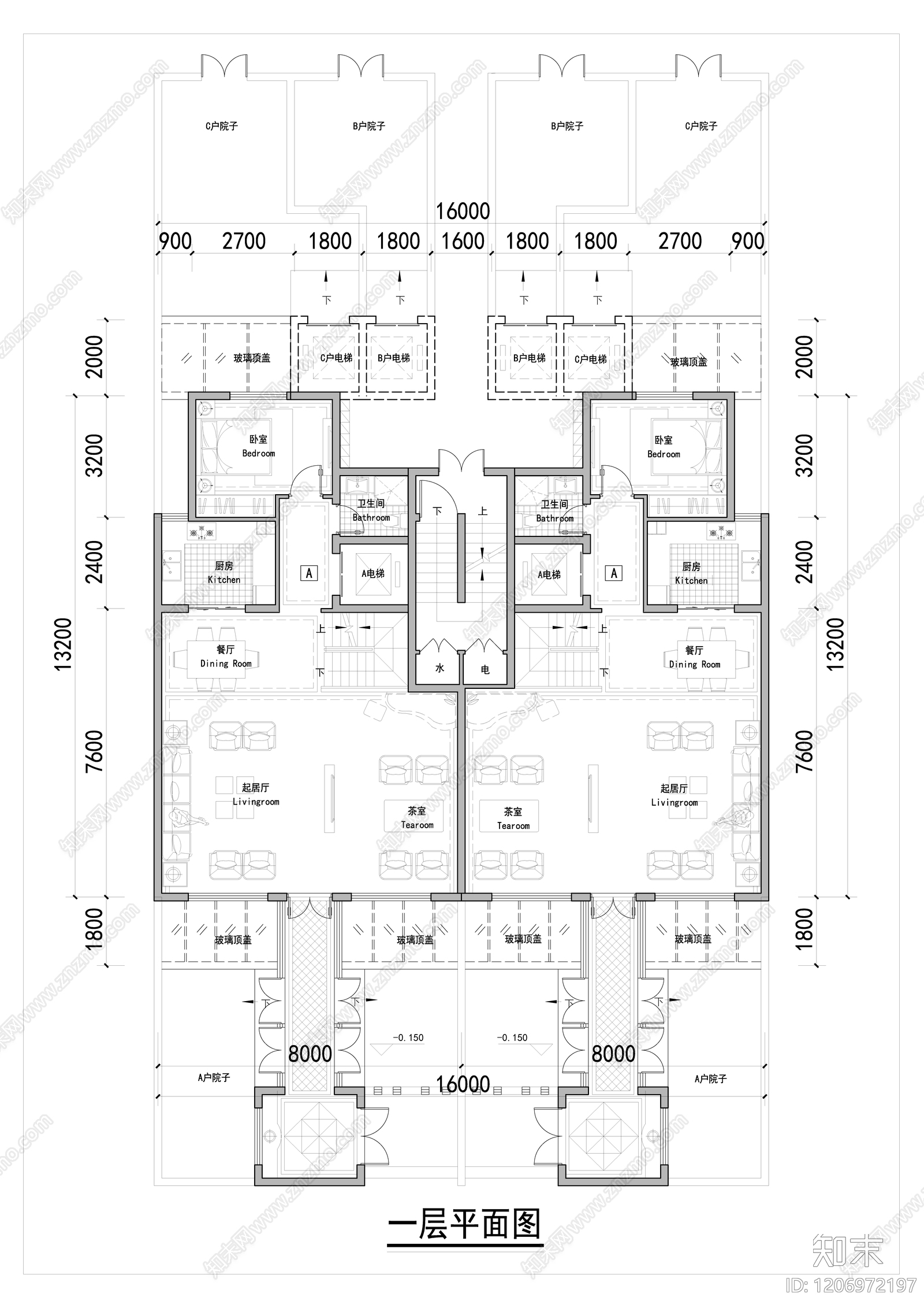 现代新中式别墅建筑施工图下载【ID:1206972197】