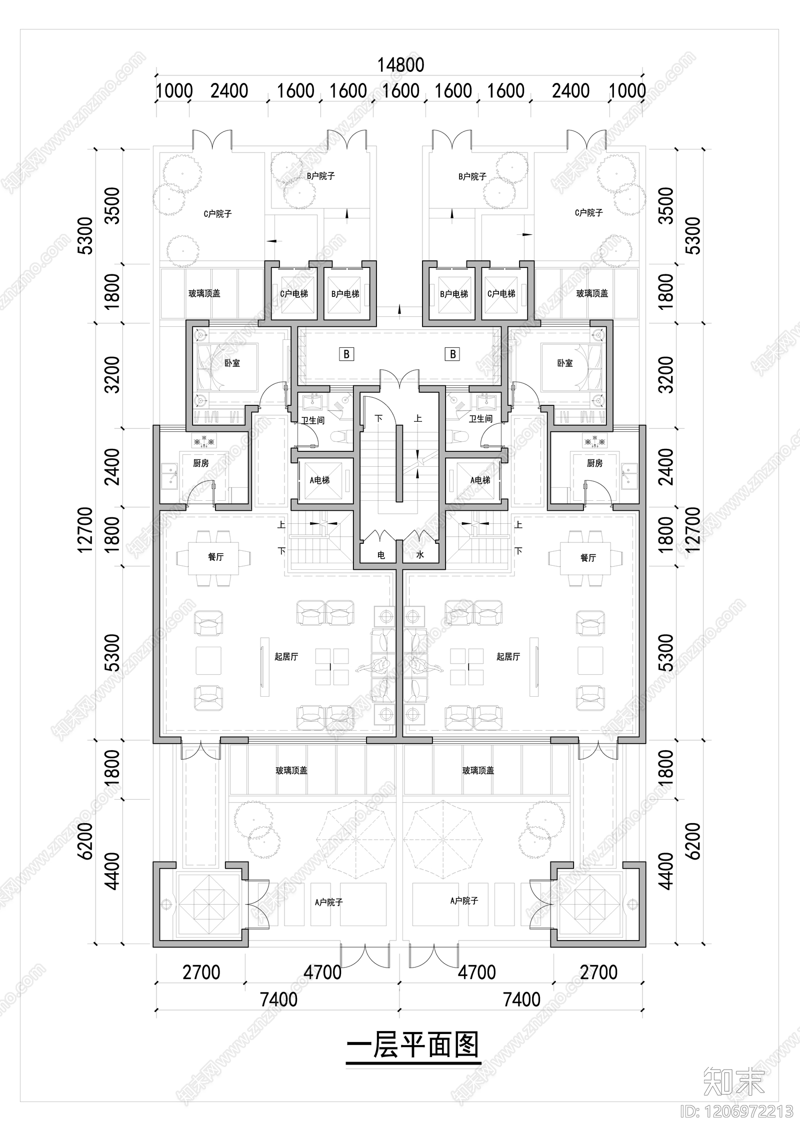 现代新中式别墅建筑施工图下载【ID:1206972213】