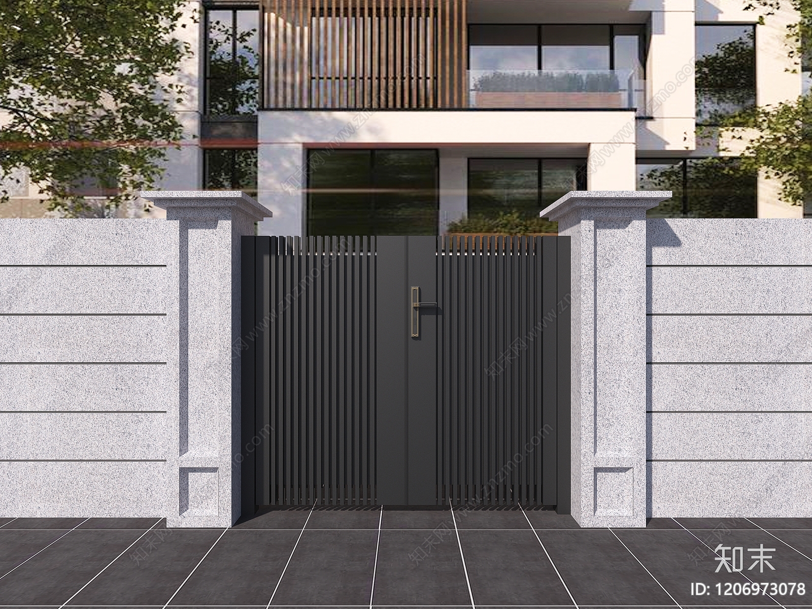 新中式现代大门3D模型下载【ID:1206973078】