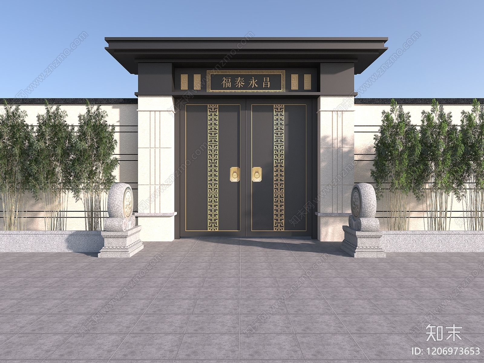 新中式现代大门3D模型下载【ID:1206973653】