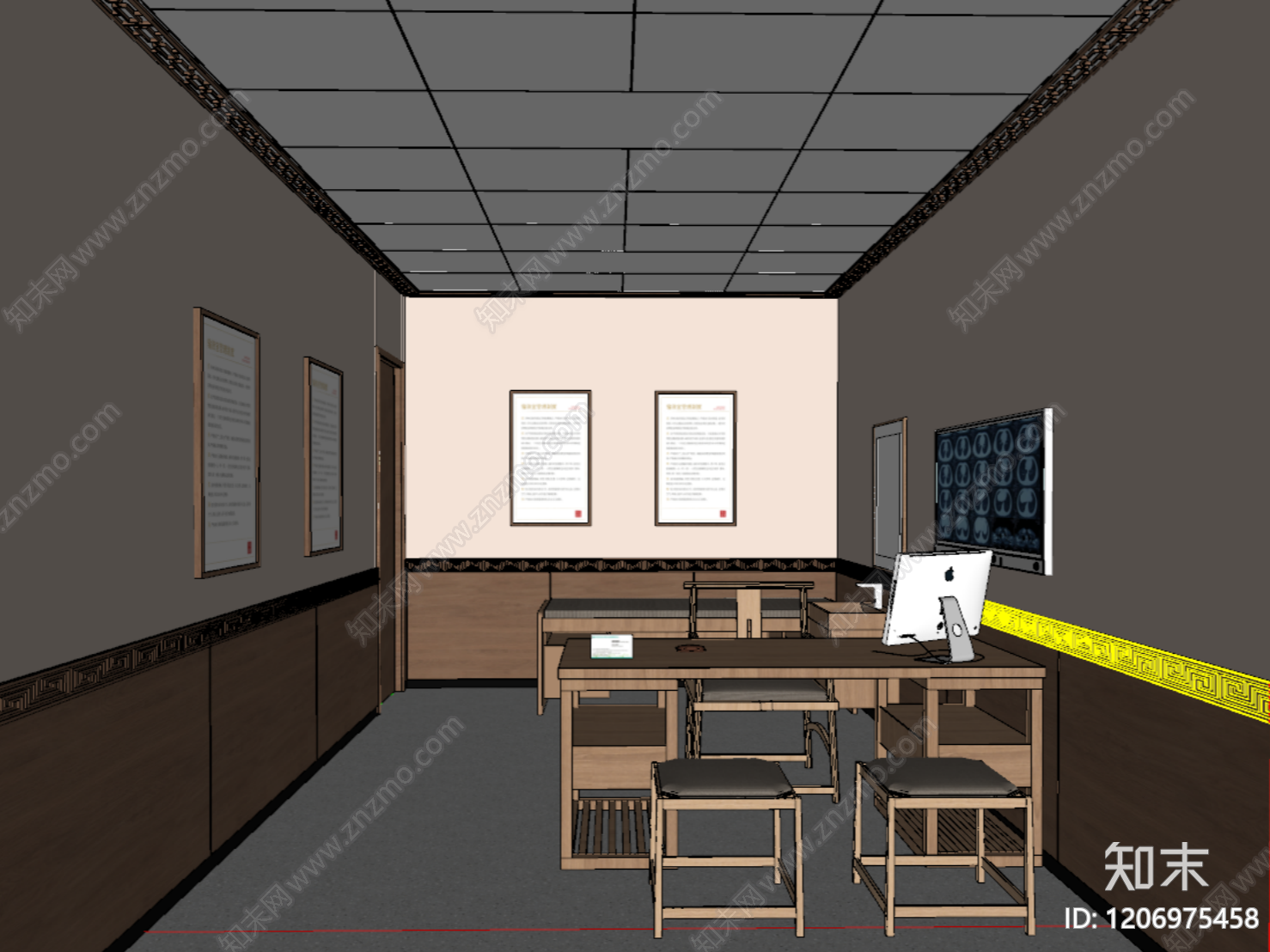 新中式中式医院SU模型下载【ID:1206975458】