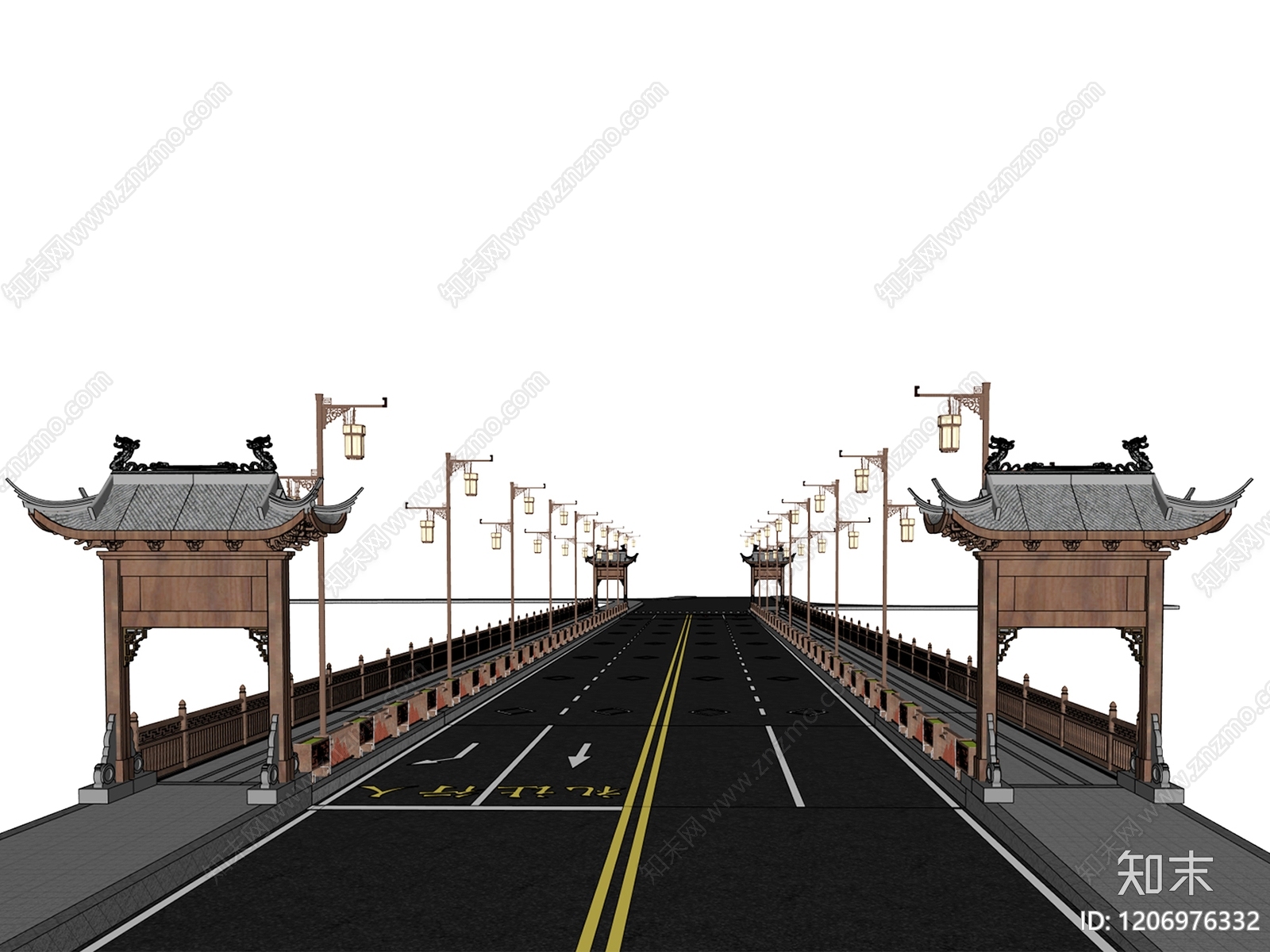 新中式中式大桥SU模型下载【ID:1206976332】