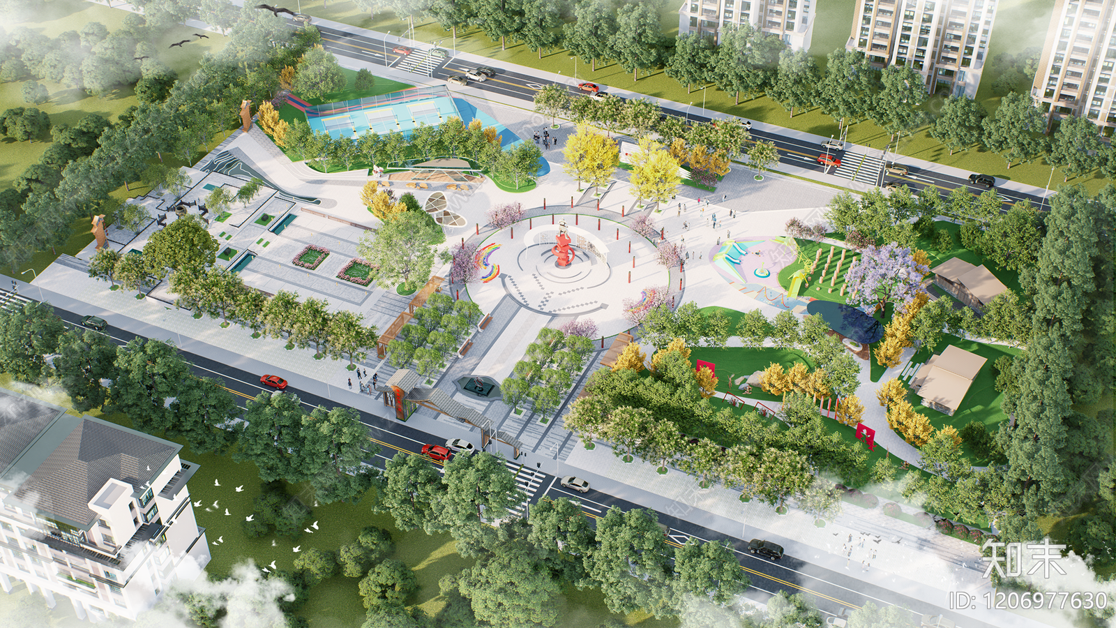 中式现代广场景观SU模型下载【ID:1206977630】