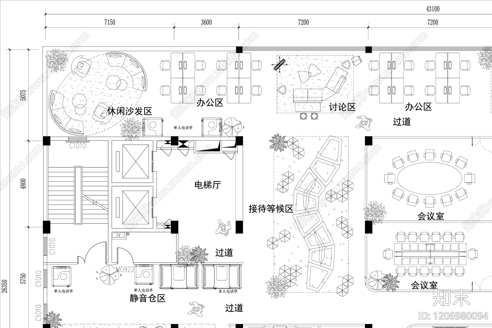 现代整体办公空间cad施工图下载【ID:1206980094】