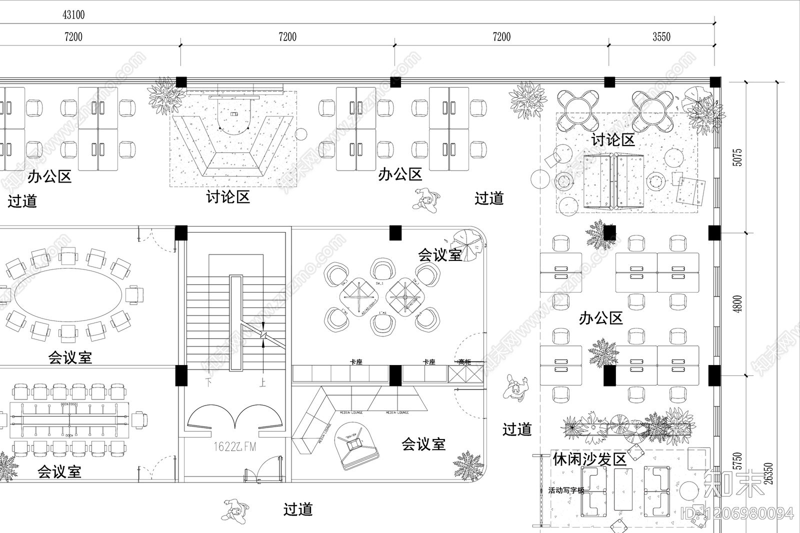 现代整体办公空间cad施工图下载【ID:1206980094】