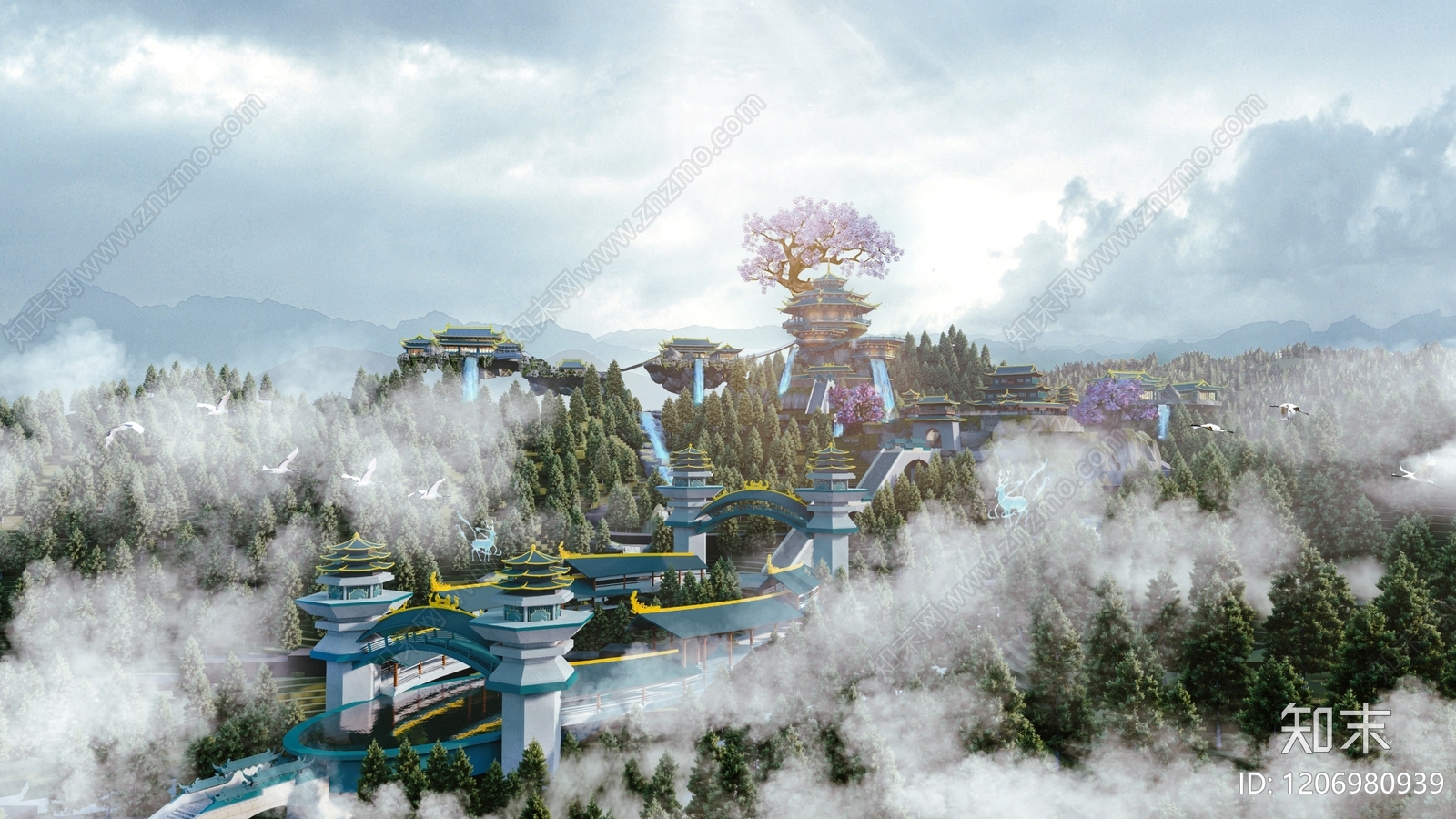 中式日式风格建筑SU模型下载【ID:1206980939】