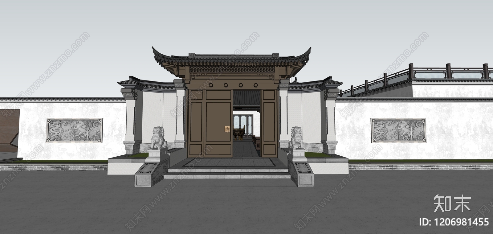 中式新中式别墅庭院SU模型下载【ID:1206981455】