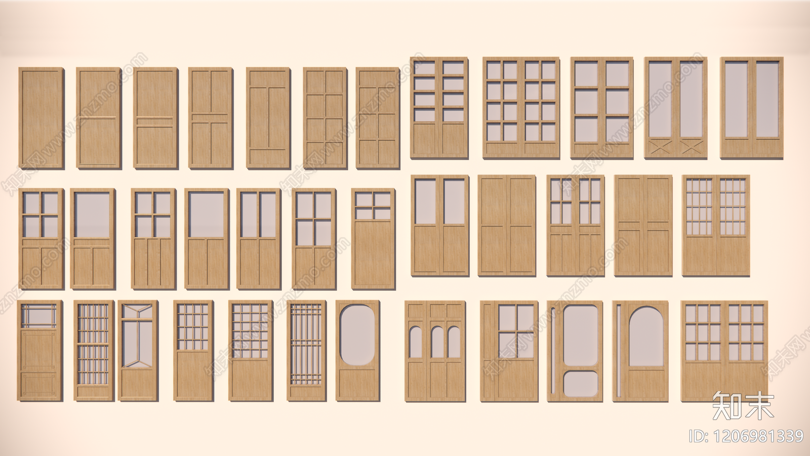 现代原木平开门SU模型下载【ID:1206981339】