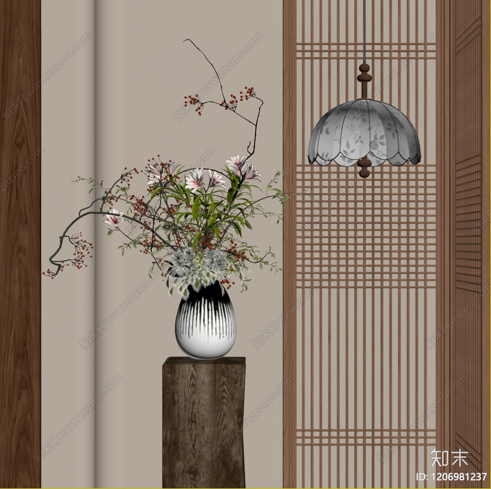 新中式花艺SU模型下载【ID:1206981237】