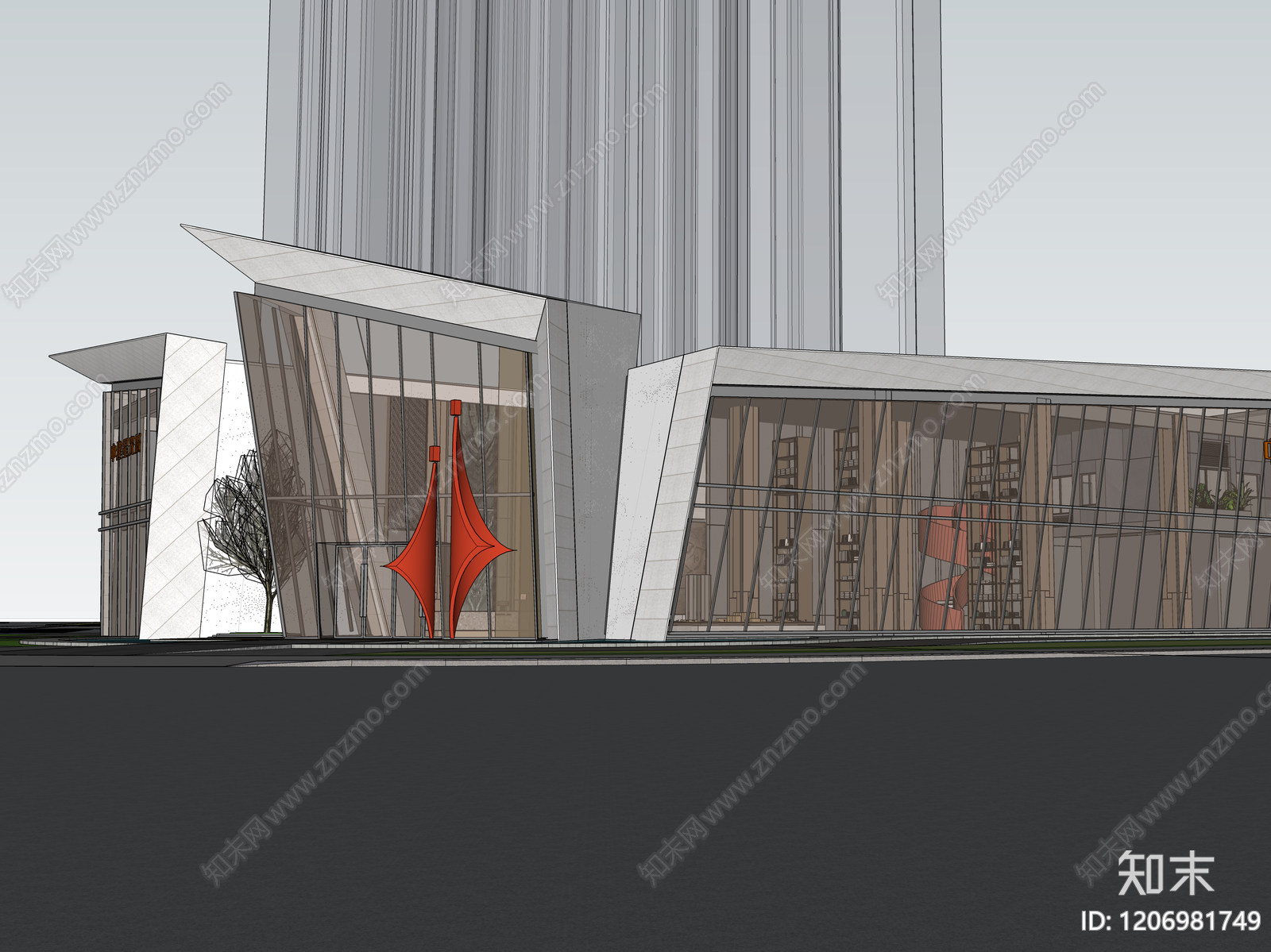 现代售楼处建筑SU模型下载【ID:1206981749】