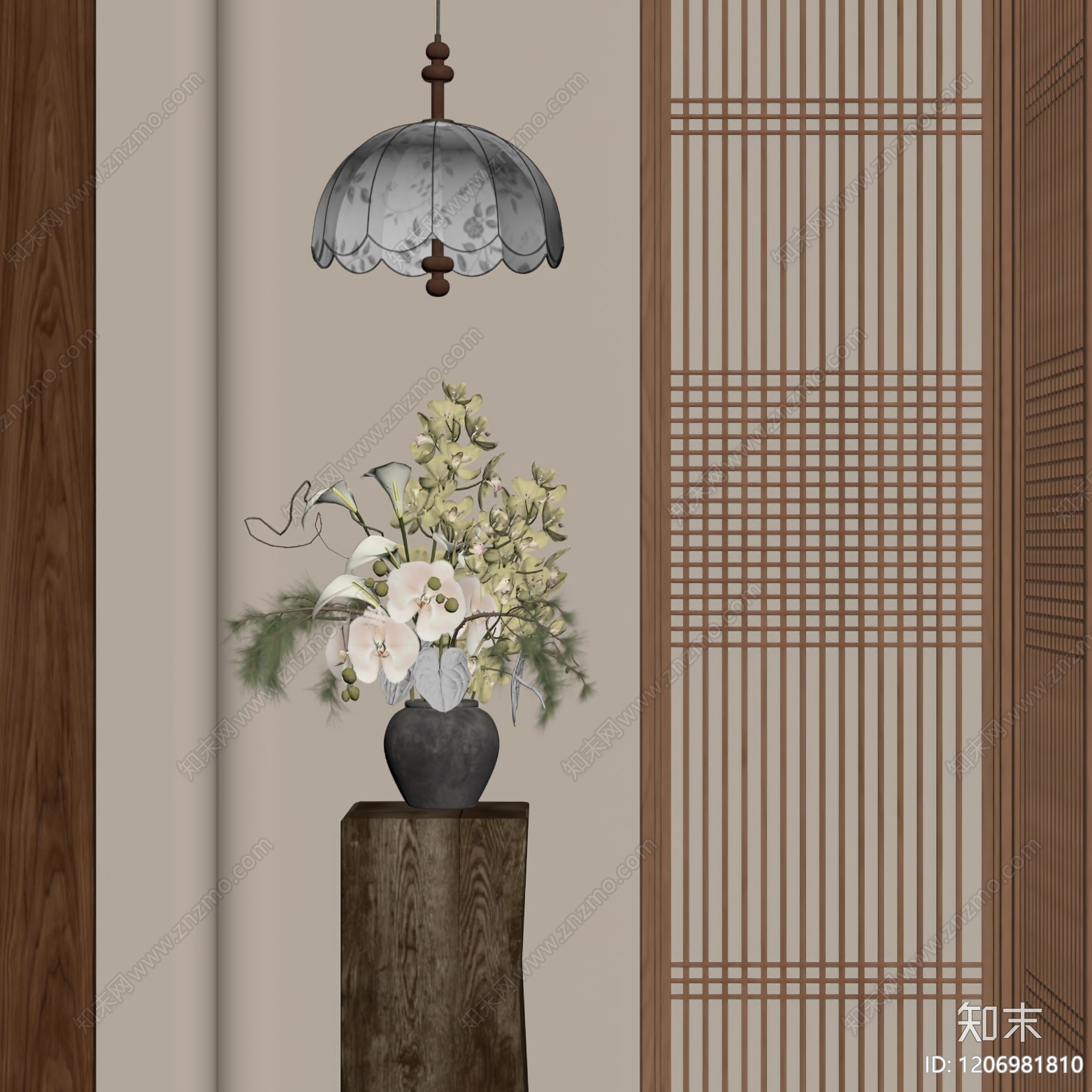 新中式花艺SU模型下载【ID:1206981810】