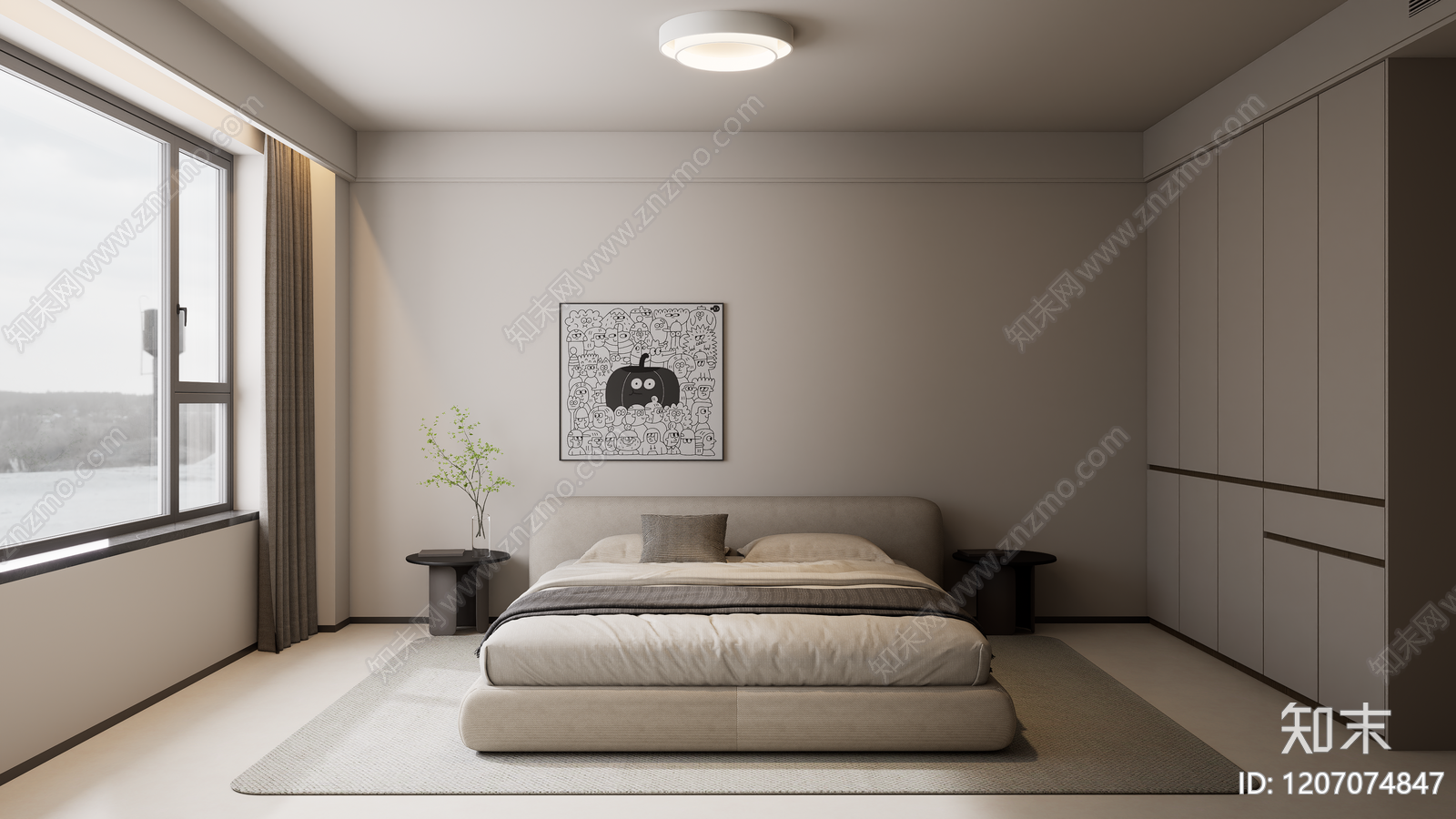 现代极简家居卧室SU模型下载【ID:1207074847】