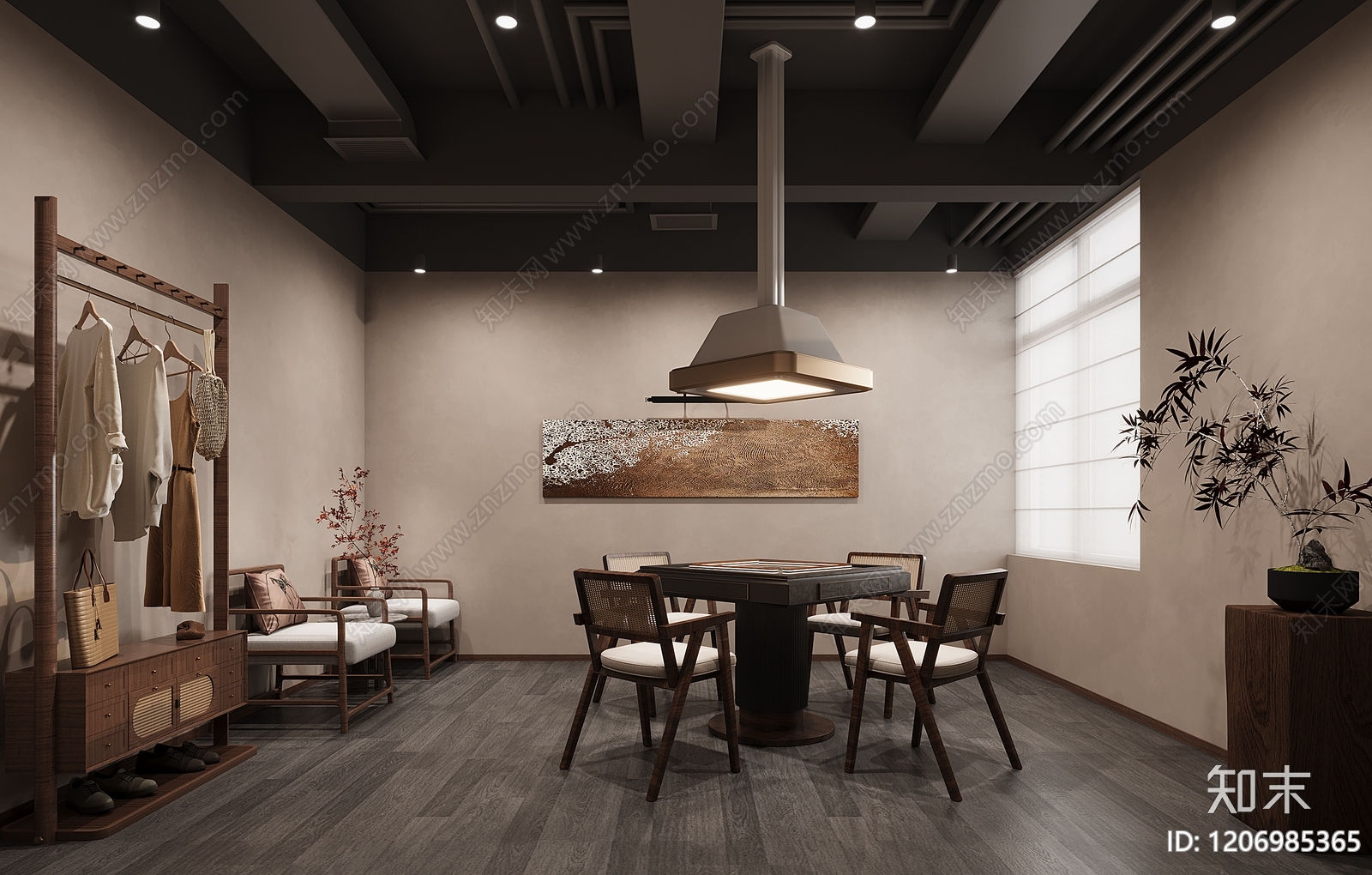 侘寂原木棋牌室3D模型下载【ID:1206985365】
