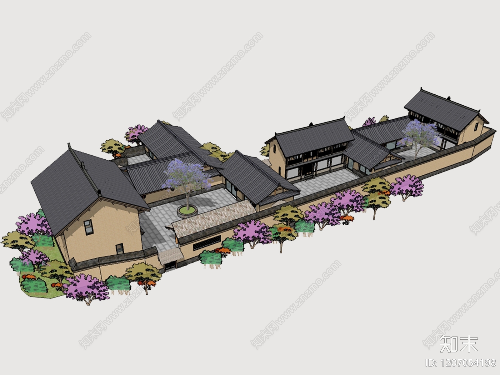 新中式中式乡村民房SU模型下载【ID:1207054198】