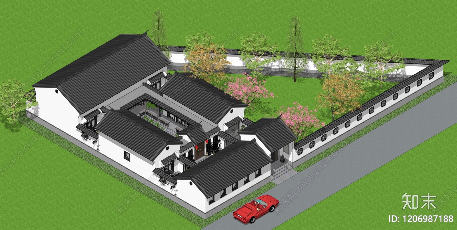 现代新中式四合院SU模型下载【ID:1206987188】