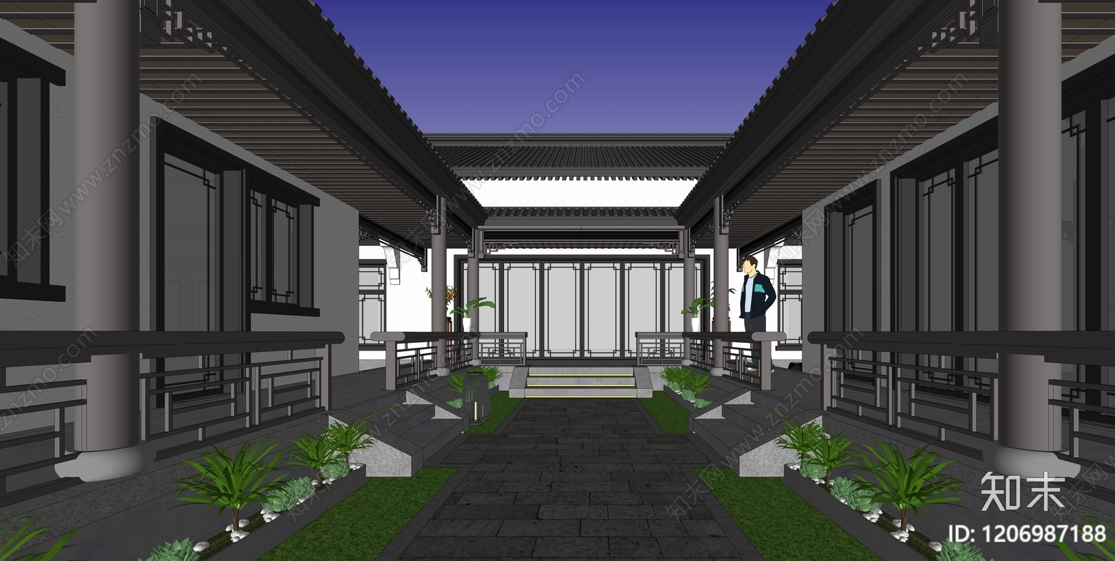 现代新中式四合院SU模型下载【ID:1206987188】