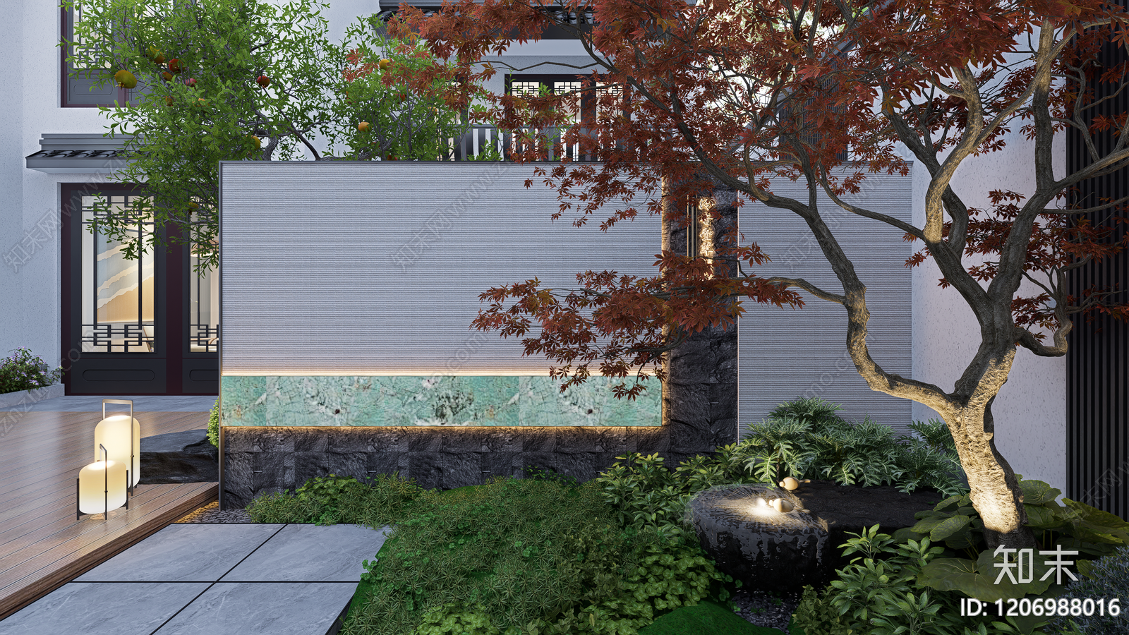 现代新中式别墅庭院SU模型下载【ID:1206988016】