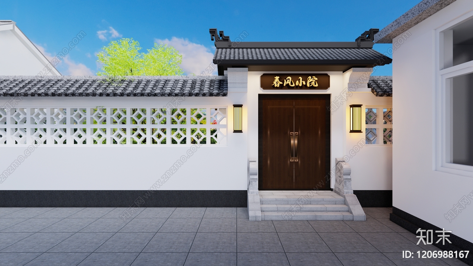 新中式中式民宿门头SU模型下载【ID:1206988167】