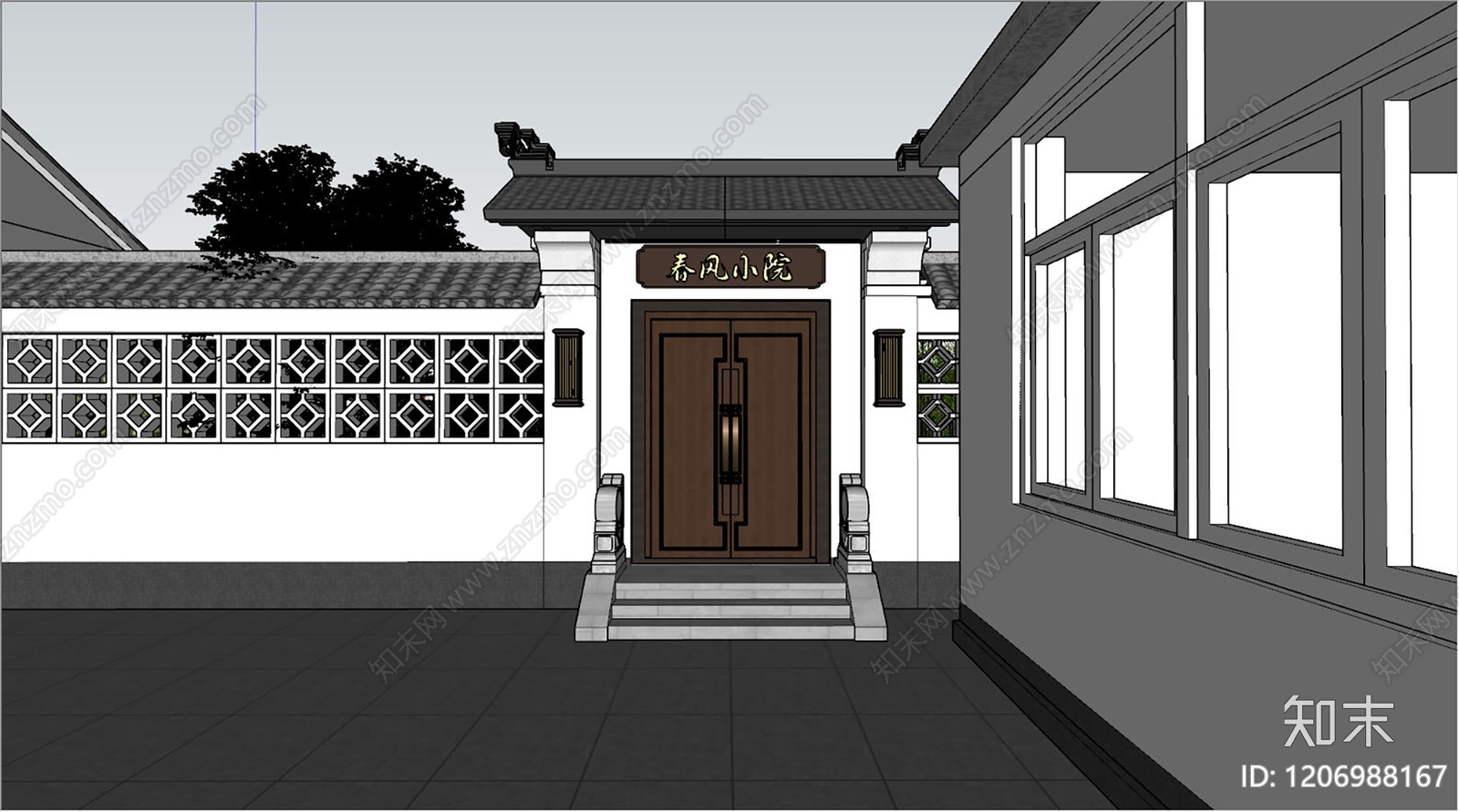 新中式中式民宿门头SU模型下载【ID:1206988167】