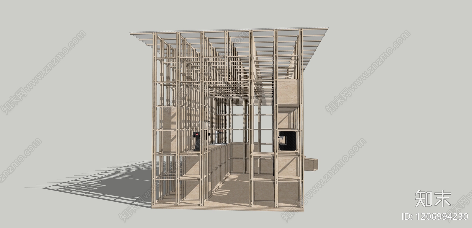 新中式原木咖啡厅SU模型下载【ID:1206994230】