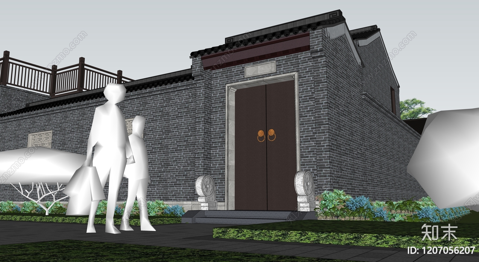 中式入口大门SU模型下载【ID:1207056207】