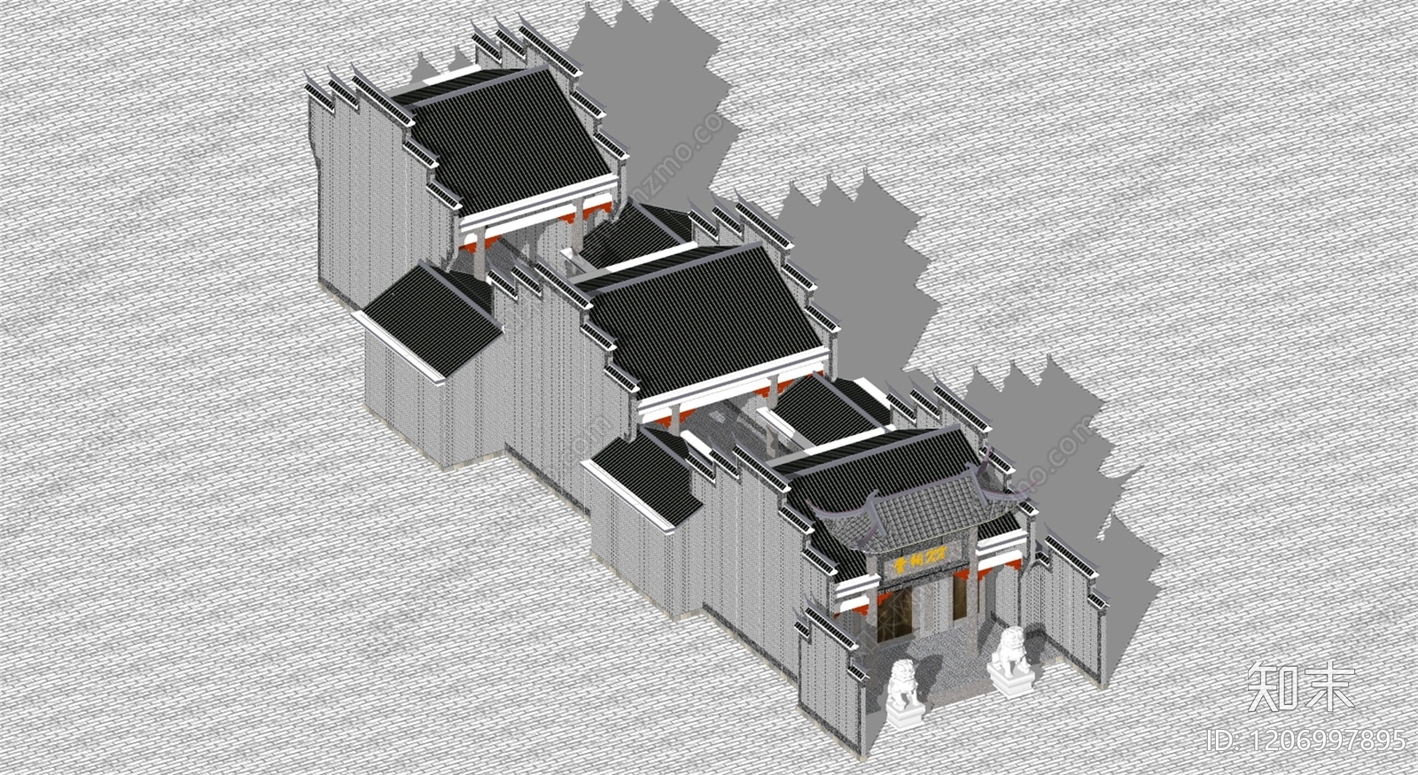 中式复古古建筑SU模型下载【ID:1206997895】