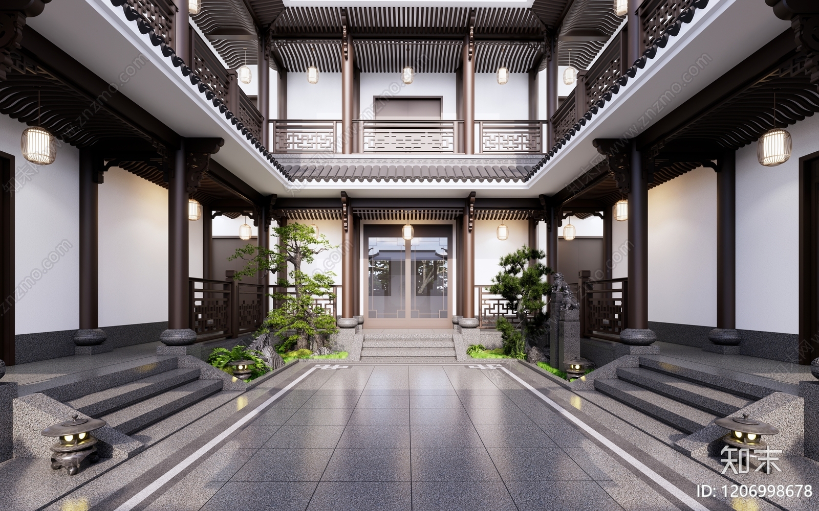 新中式中式四合院SU模型下载【ID:1206998678】