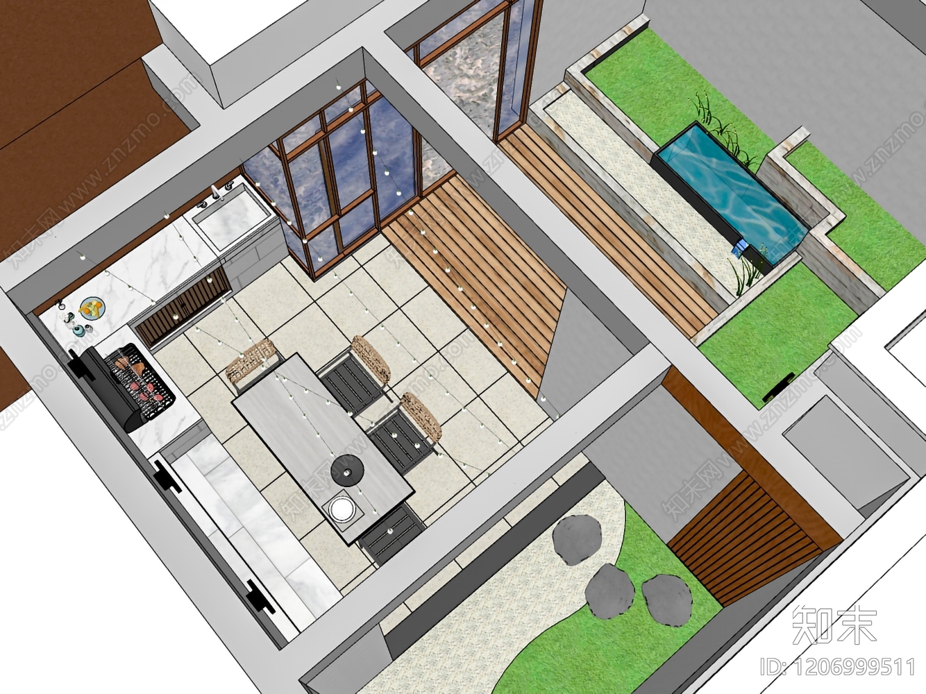 现代屋顶花园SU模型下载【ID:1206999511】