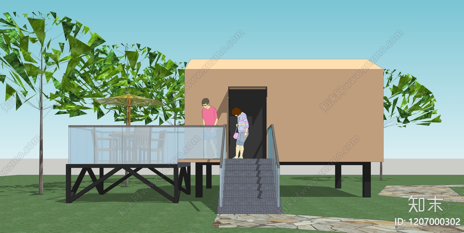 现代极简树屋SU模型下载【ID:1207000302】