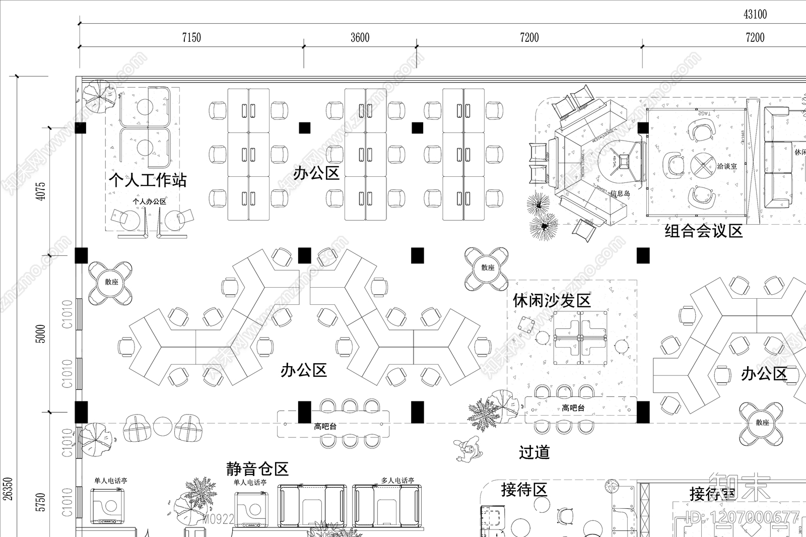 现代独立办公室cad施工图下载【ID:1207000677】