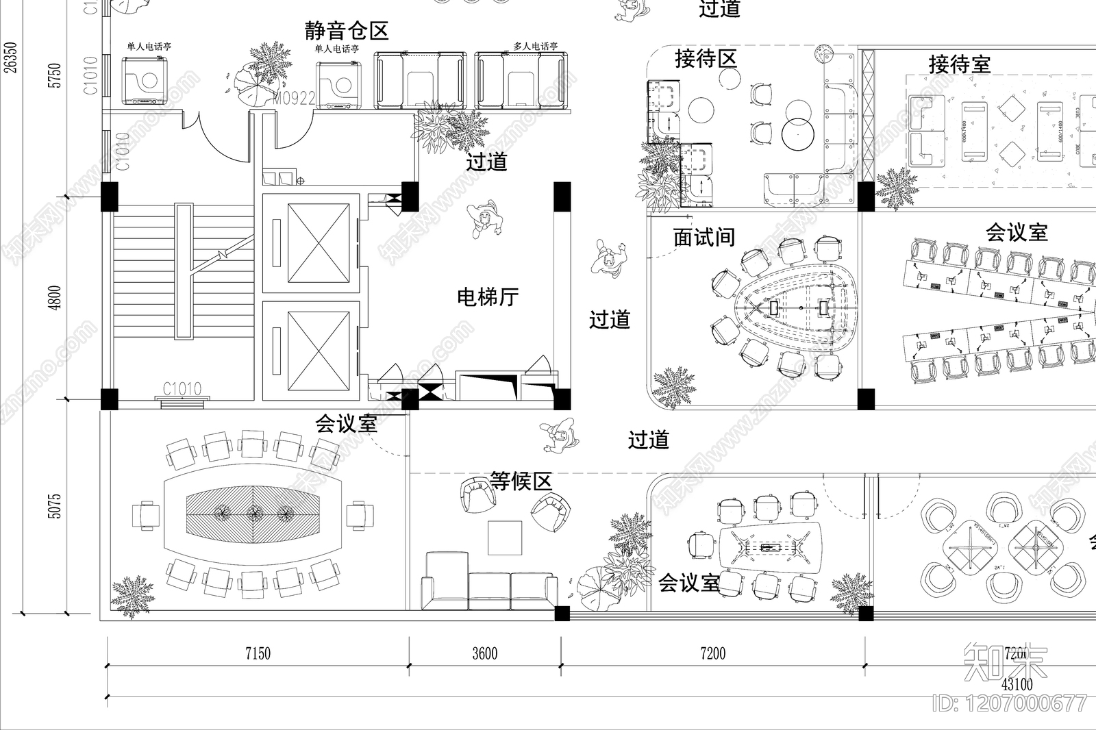 现代独立办公室cad施工图下载【ID:1207000677】