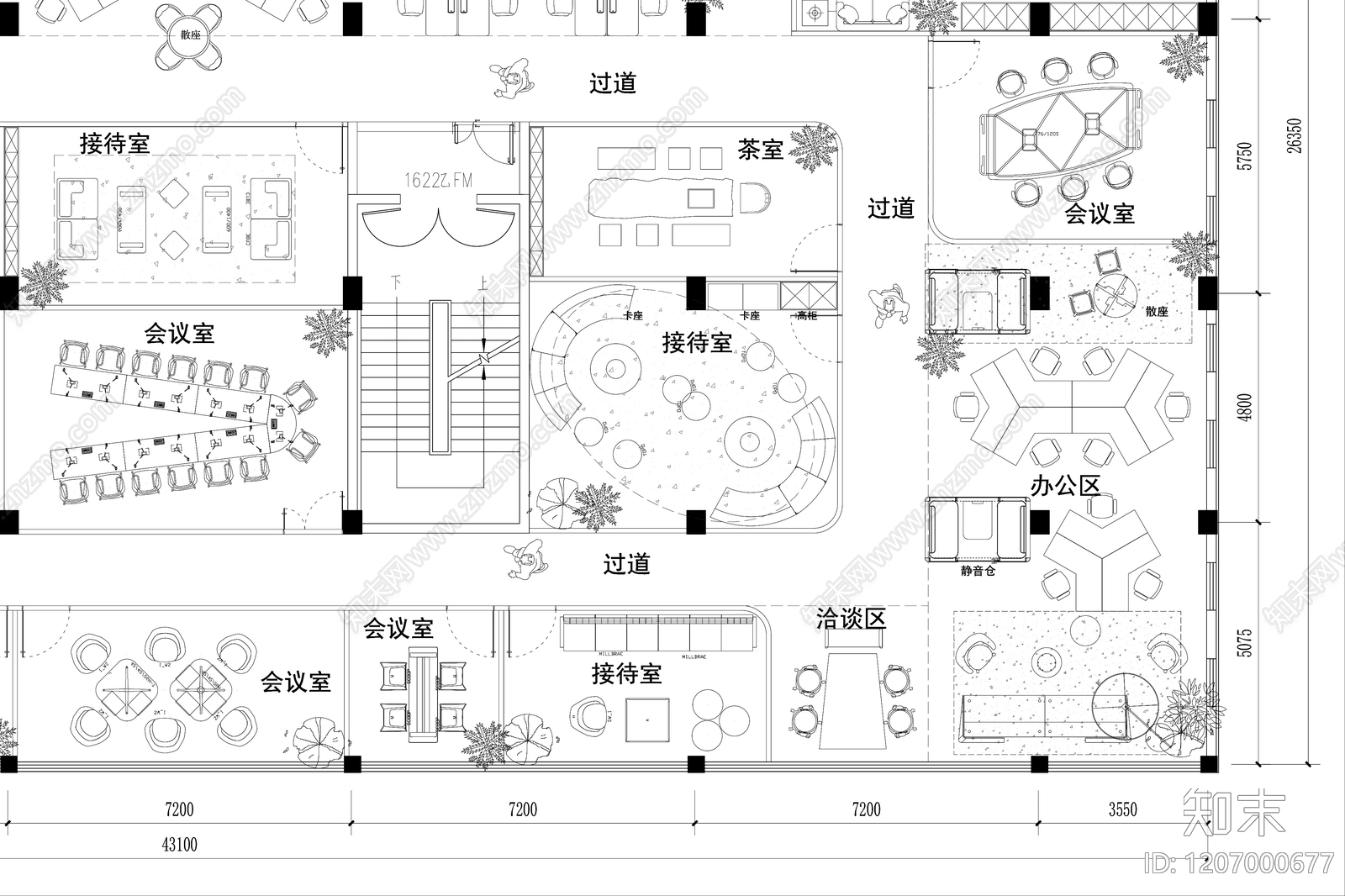 现代独立办公室cad施工图下载【ID:1207000677】
