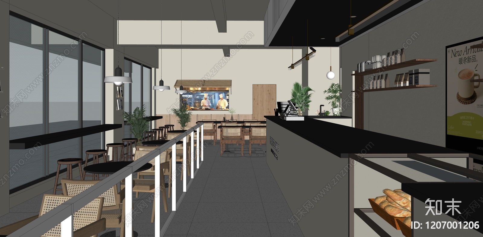 现代奶油咖啡厅SU模型下载【ID:1207001206】
