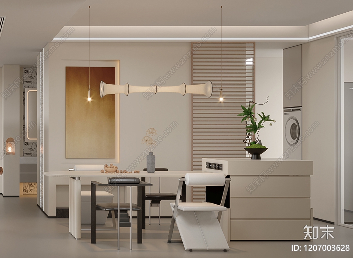 现代极简客餐厅3D模型下载【ID:1207003628】