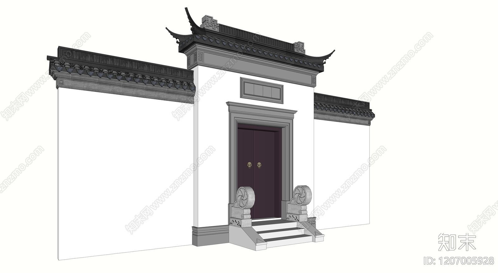 中式入口大门SU模型下载【ID:1207005928】