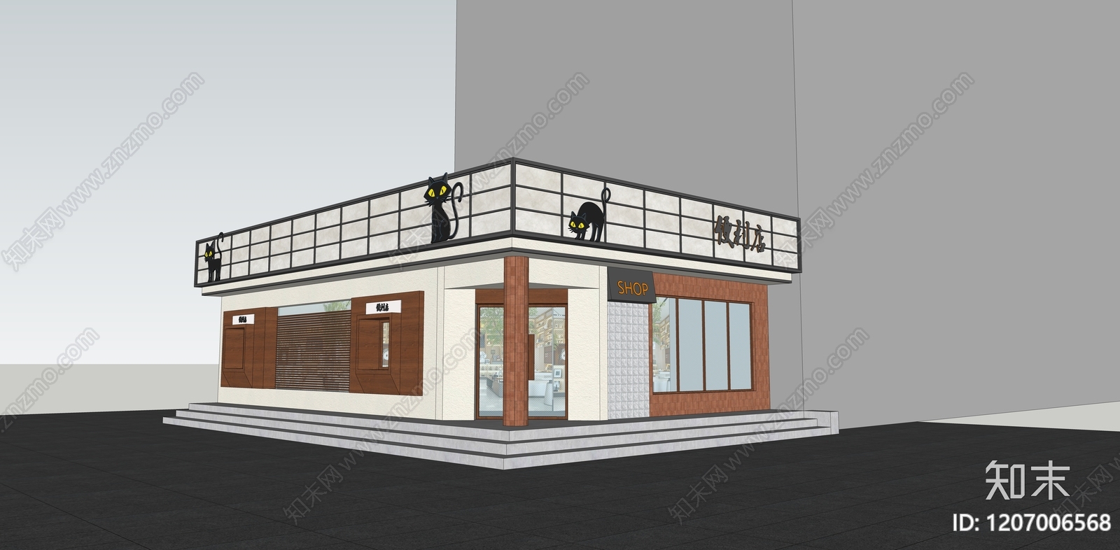 中古原木门头SU模型下载【ID:1207006568】