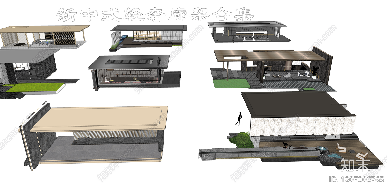 新中式现代廊架SU模型下载【ID:1207006765】